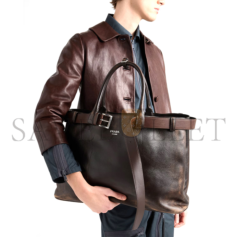 Pra*a buckle nappa leather bag with belt 2vg126 (48*34*18cm)
